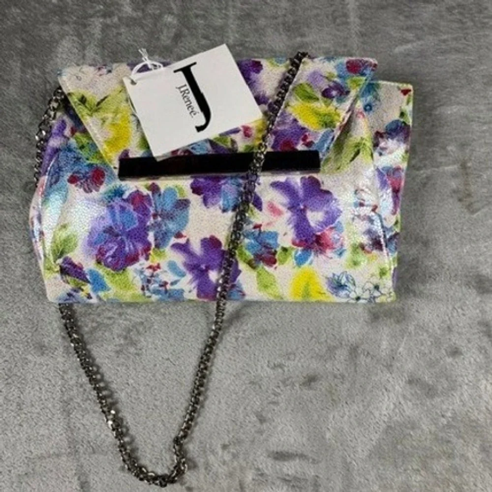 NWT J. Renee Clutch Handbag Womens  Floral Iridescent Multicolor Chain Strap Bag